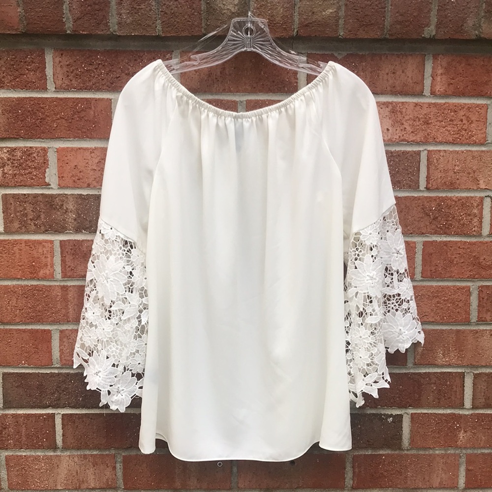 Coco Bianco White Blouse with Lace Sleeves